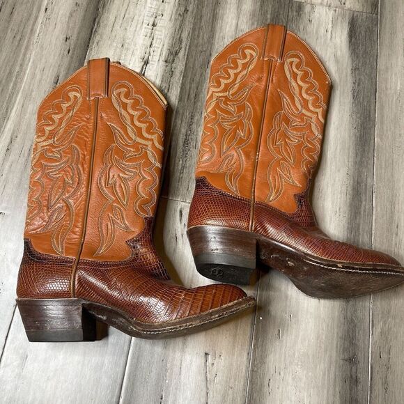 Justin Teju Lizard Heeled Boots Women's Brown & Burnt Orange Size 4.5 C - Picture 1 of 6